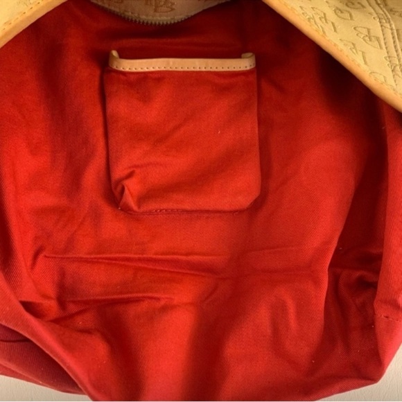 Dooney & Bourke Vintage Tan Canvas Signature Hobo Bag with red interior - Picture 9 of 12